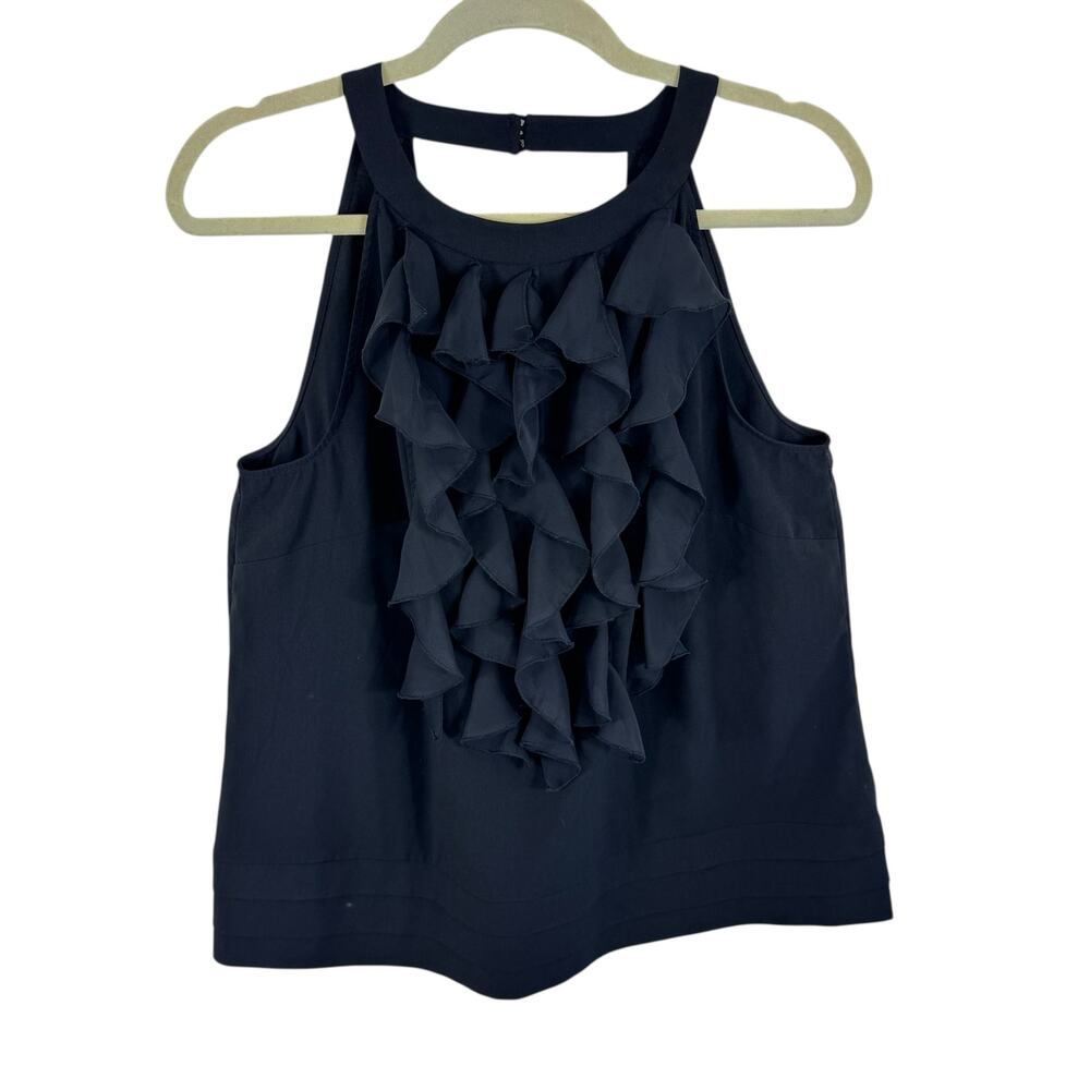 ECI Black Ruffled Lightweight Tank Blouse‎ Size L